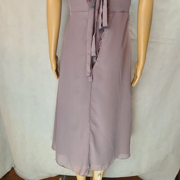 New Mother of the Bride (8) Lilac Chiffon Flutter Sleeve Asymmetrical Midi Dress - Picture 9 of 11